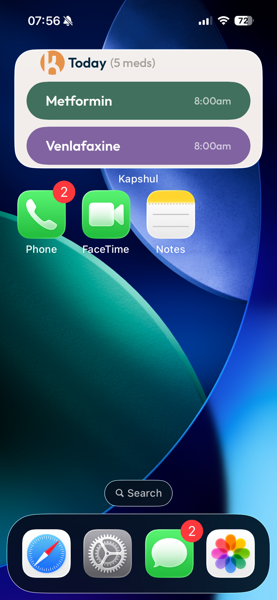 Kapshul small widget showing the next two doses